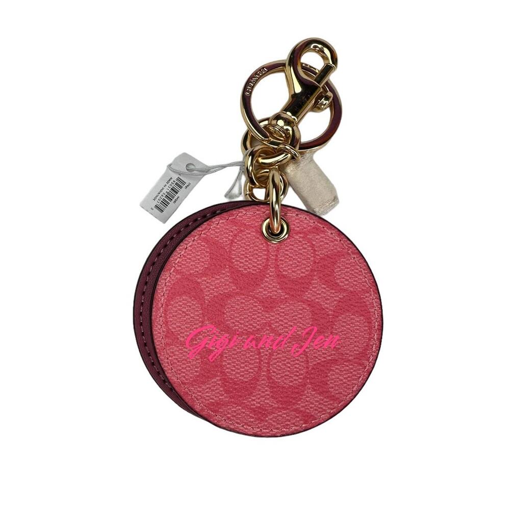 Coach Mirror Bag Charm In Signature Canvas Pink Lemonade